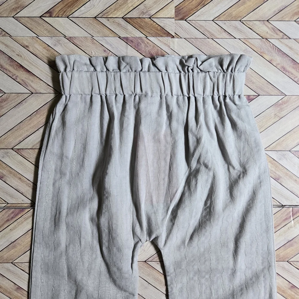 Boho Linen-Blend Paperbag Waist Jogger Ruffle Hem Harem Pant Baby Boy Girl 9-12M